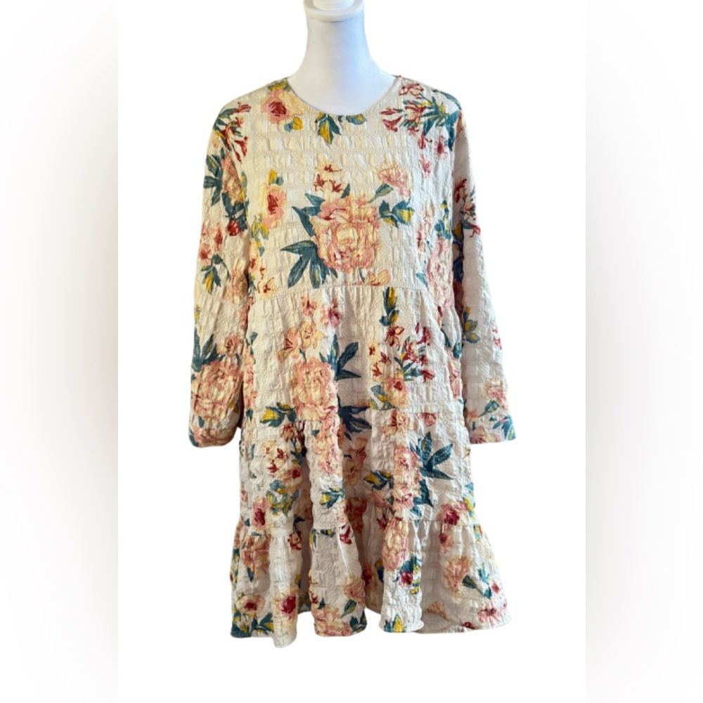 Zara Cream Floral Textured Dress